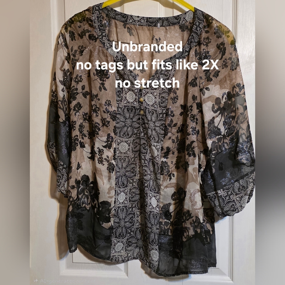 Sheer Floral Overlay Kimono - Black & Taupe